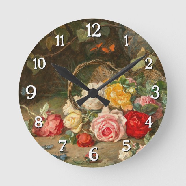 Roses in a Basket – Josef Neugebauer Round Clock (Front)
