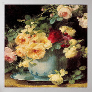 Roses in a Blue Bowl Poster