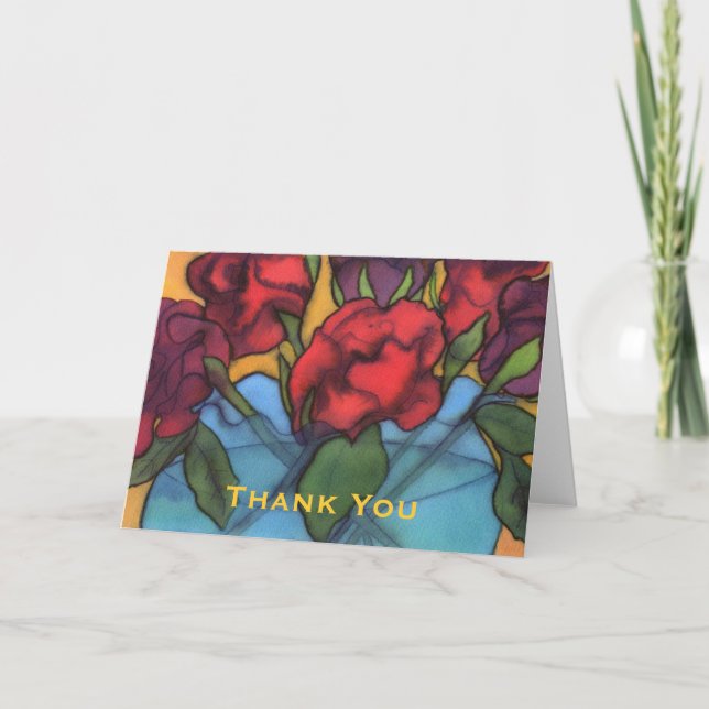 Roses in a Blue Vase Thank You Card (Front)