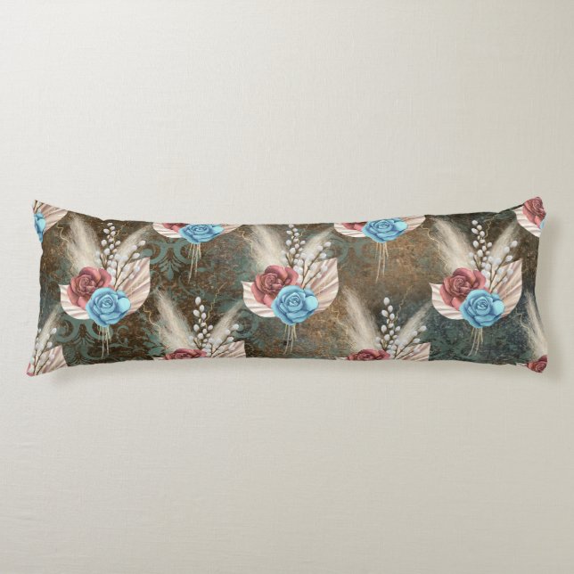 Roses in a Fleur De Lis Background Body Pillow (Front)