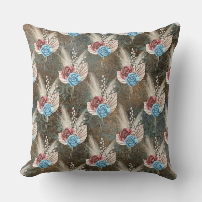 Roses in a Fleur De Lis Background Throw Pillow (Front)