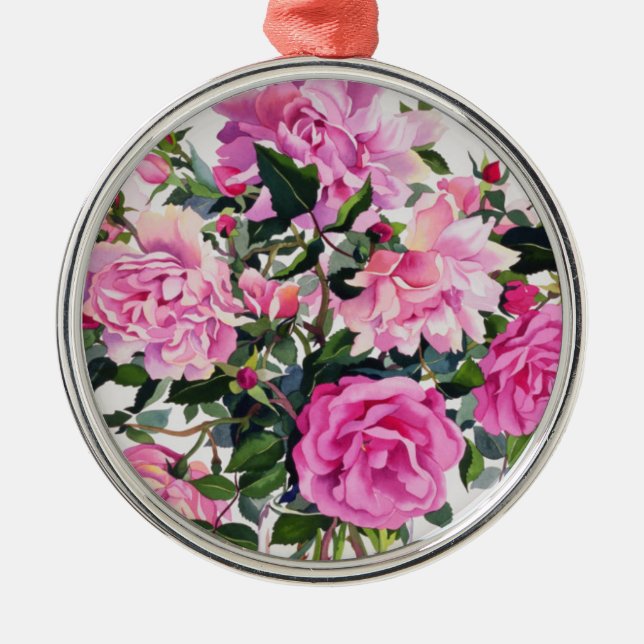 Roses in a Glass Jar Metal Ornament (Front)