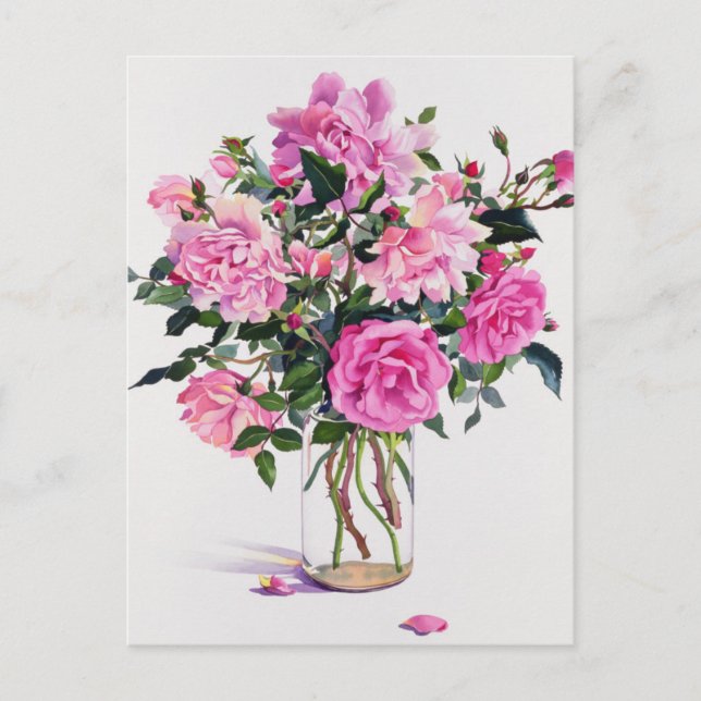 Roses in a Glass Jar Postcard (Front)