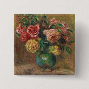 Roses in a Green Vase by Pierre-Auguste Renoir 2 Inch Square Button
