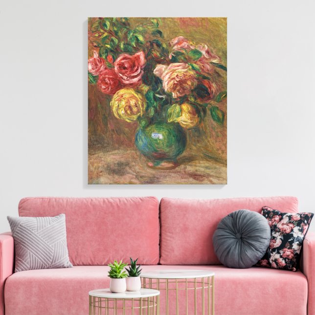 Roses in a Green Vase by Pierre-Auguste Renoir Canvas Print (Insitu(LivingRoom))
