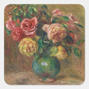 Roses in a Green Vase by Pierre-Auguste Renoir Square Sticker
