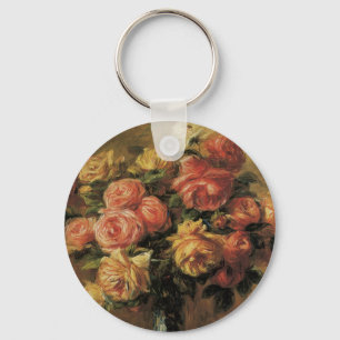 Roses in a Vase by Pierre Renoir, Vintage Fine Art Keychain