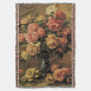 Roses in a Vase by Pierre Renoir, Vintage Fine Art Throw Blanket