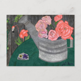 Roses In A Watering Can Postcard