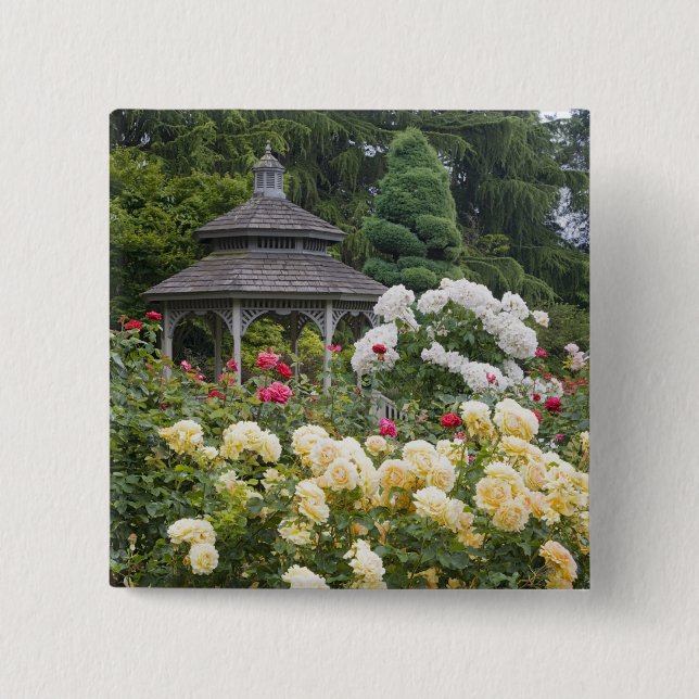 Roses in bloom and Gazebo Rose Garden at the 2 Inch Square Button (Front)