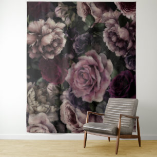 Roses In Burgundy And Pink Vintage Botanical Tapestry
