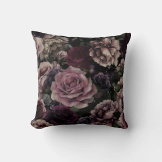Roses In Burgundy And Pink Vintage Botanical  Throw Pillow