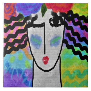 Roses in Her Hair Abstract Digital Painting Tile