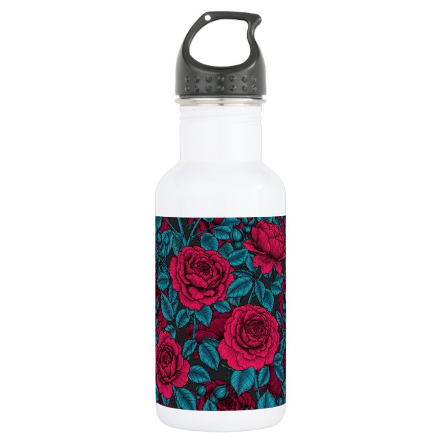 Roses in red and blue 532 ml water bottle (Front)