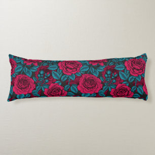 Roses in red and blue body pillow
