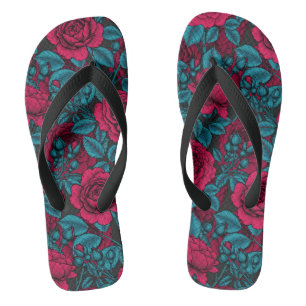 Roses in red and blue flip flops