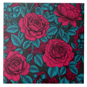 Roses in red and blue tile