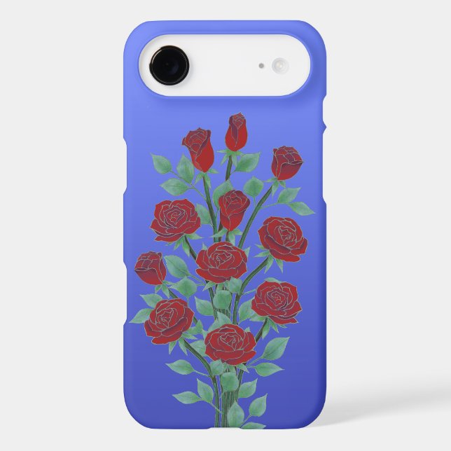 Roses in Red on Blue Background Case-Mate iPhone Case (Back)