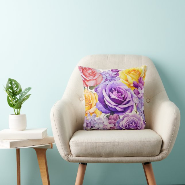 Roses In Rustic Garden Throw Pillow (Chair)