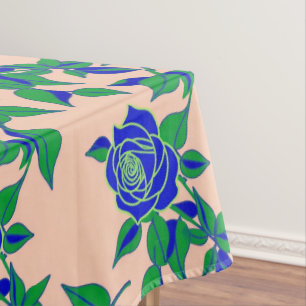 Roses In Striking Electric Blue With Green Leaves Tablecloth
