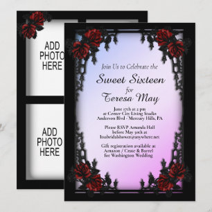 Roses Iron Gate Goth Add Four Images Purple Invitation