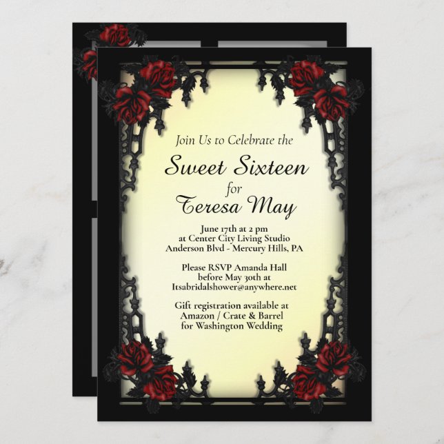  Roses Iron Gate Goth Add Four Images Yellow Invitation (Front/Back)