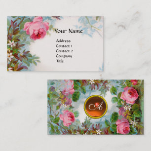 ROSES & JASMINES FLORAL MONOGRAM ORAMGE GEM White Business Card