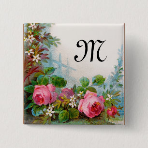 ROSES & JASMINES MONOGRAM 2 INCH SQUARE BUTTON