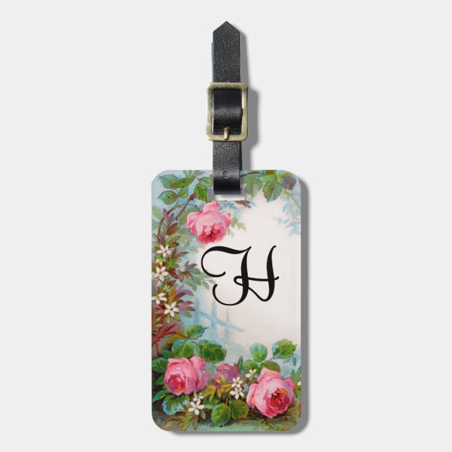 -ROSES & JASMINES MONOGRAM  Parchment Luggage Tag (Front Vertical)