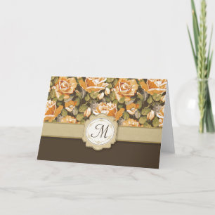 Roses jaunes d'or sur le brun avec le monogramme