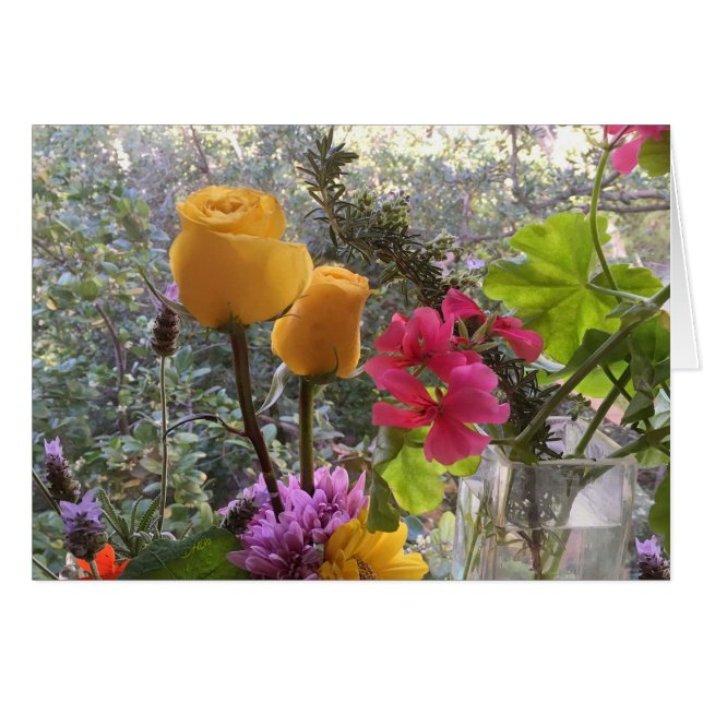 Roses jaunes et CARTE de brins de Lavendar (Devant horizontal)