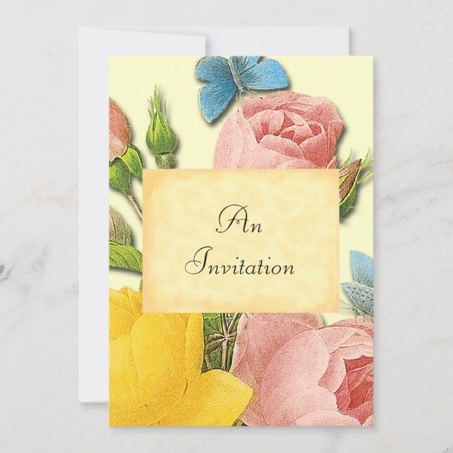 Roses jaunes et roses Botaniques Invitations perso (Devant)