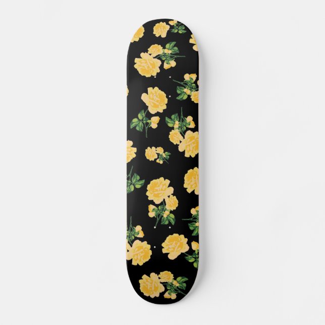 Roses jaunes sur skateboard noir (Recto)