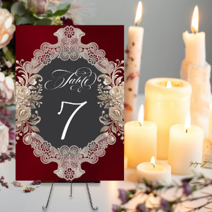 Roses & Lace - Burgundy Table Number