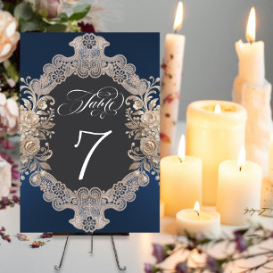Roses & Lace - Dark Blue Table Number