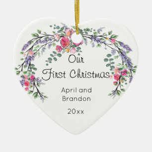Roses Lavender and Eucalyptus first Christmas Ceramic Ornament