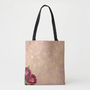 Roses leaves gold background image tote bag