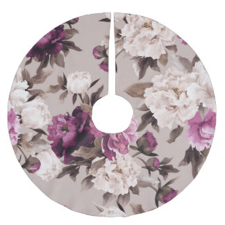 Roses Light Background: Vintage Watercolor Brushed Polyester Tree Skirt