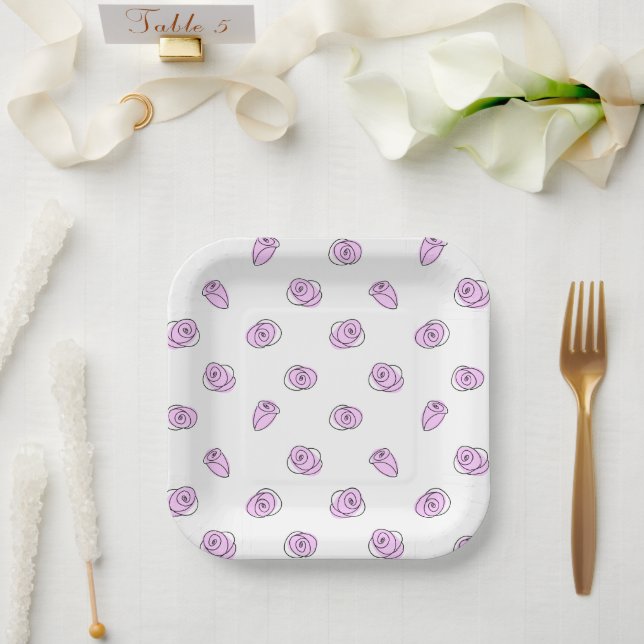 Roses Lilac Multi square Paper Plate (Wedding)