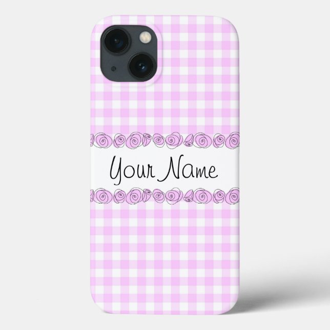 Roses Lilac 'Name' check iPhone case vertical (Back)