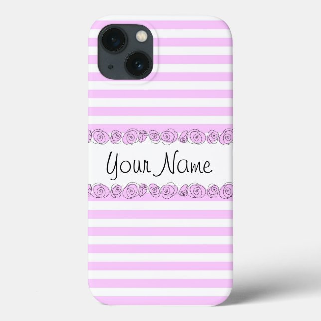 Roses Lilac 'Name' Stripe iPhone case vertical (Back)
