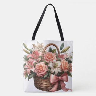 Roses lilies in a basket Tote Bag