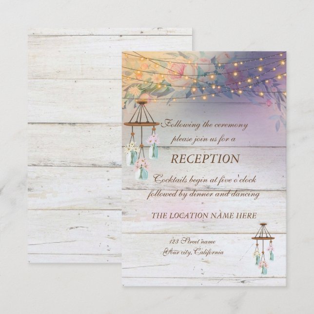 Roses,Mason Jar,Lights,Wood Wedding Reception Invitation (Front/Back)