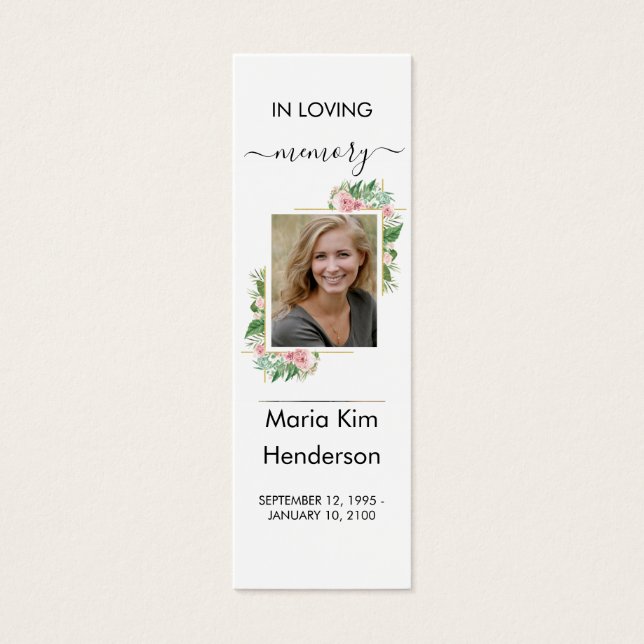 Roses Memorial Poem Prayer Funeral Bookmark (Front)