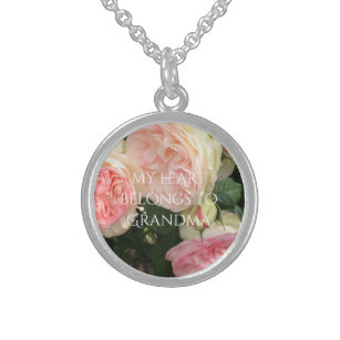 Roses My Heart Belongs to Grandma Sterling Silver Necklace