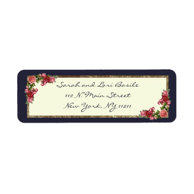 Roses Navy Blue and Gold Sweet 16 Invitations (Front)