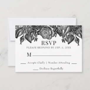 Roses noires et blanches Mariage RSVP