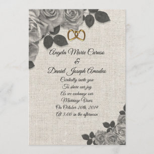 Roses noirs et blancs de faire-part de mariage sur