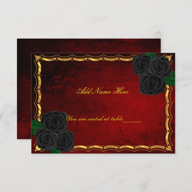 Roses noirs gothiques sang rouge Mariage Carte Pla (Devant / Derrière)