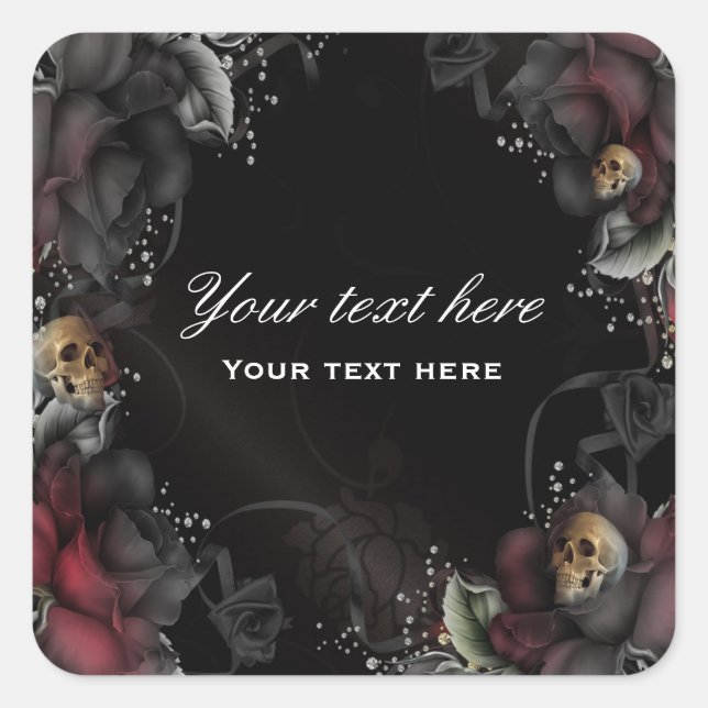 Roses noirs + Skuls Étiquette gothique Sticker (Devant)